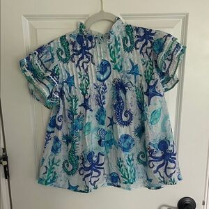 Sohana Blue and White Sea Life Print Blouse